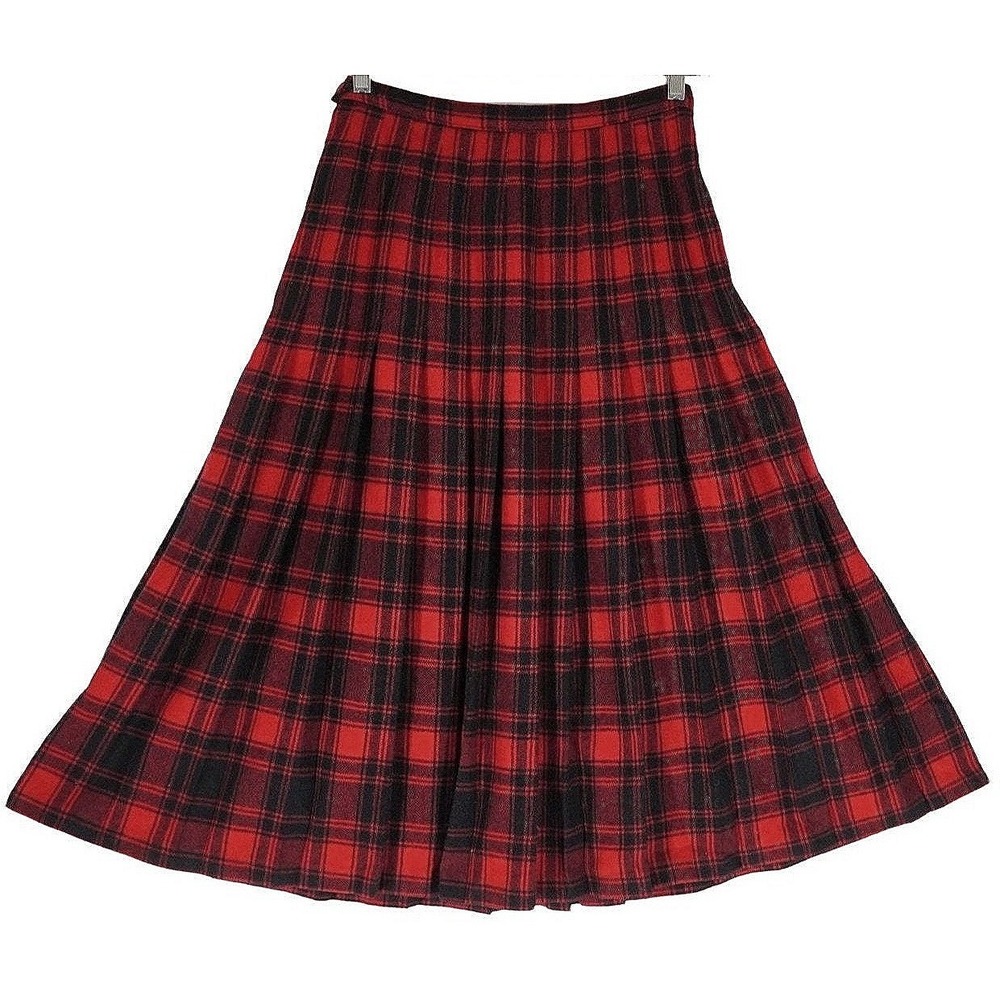 Vtg Pendleton Plaid Pleated Midi Skirt‎ Women Size 12 Red Black Wool Turnabout